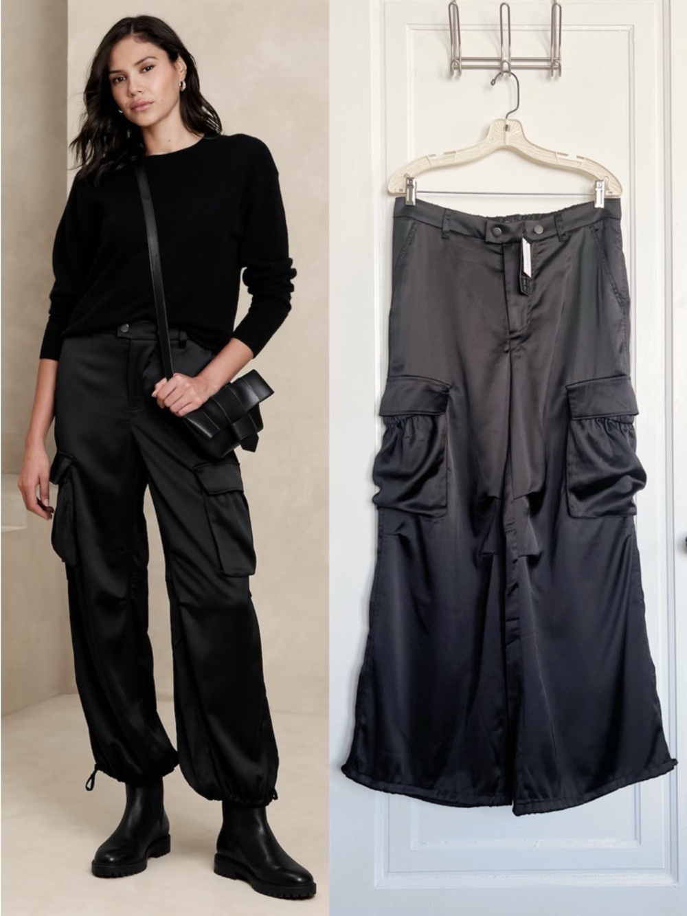 Banana Republic Black Wide-Leg Cargo Jumpsuit Pants